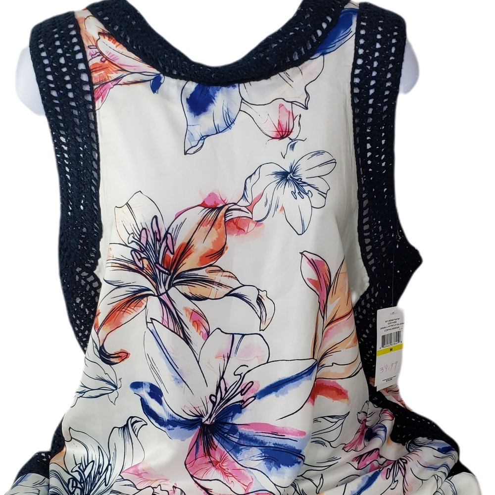 NWT Fever Women's Dress Sleeveless Crochet Trim Lined Flowy sz Medium